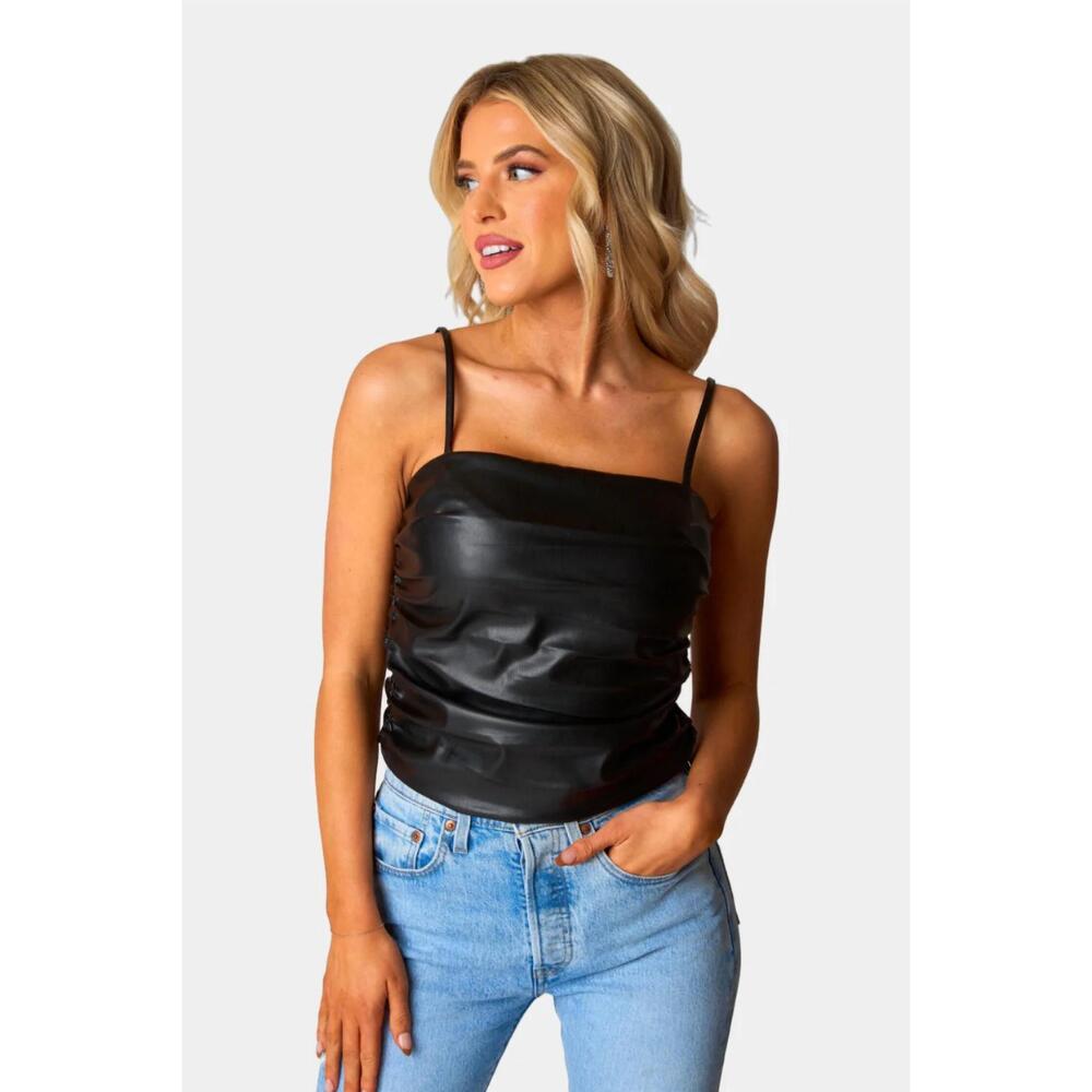 NEW BUDDYLOVE jolee vegan leather tank top in black
